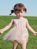 Baby Girls' Floral Print Dress Romper with Tulle Skirt 1st Birthday Outfit 208226124001