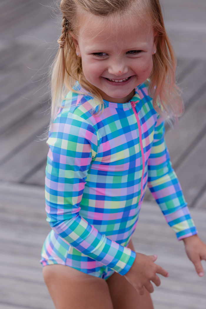 Picnic Check Long Sleeve Swimsuit