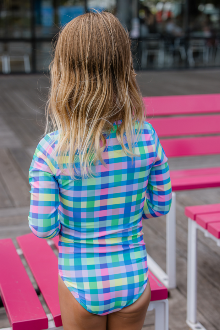 Picnic Check Long Sleeve Swimsuit
