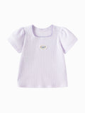 Balabala Baby Girl Round V-Neck Short-Sleeved T-Shirt