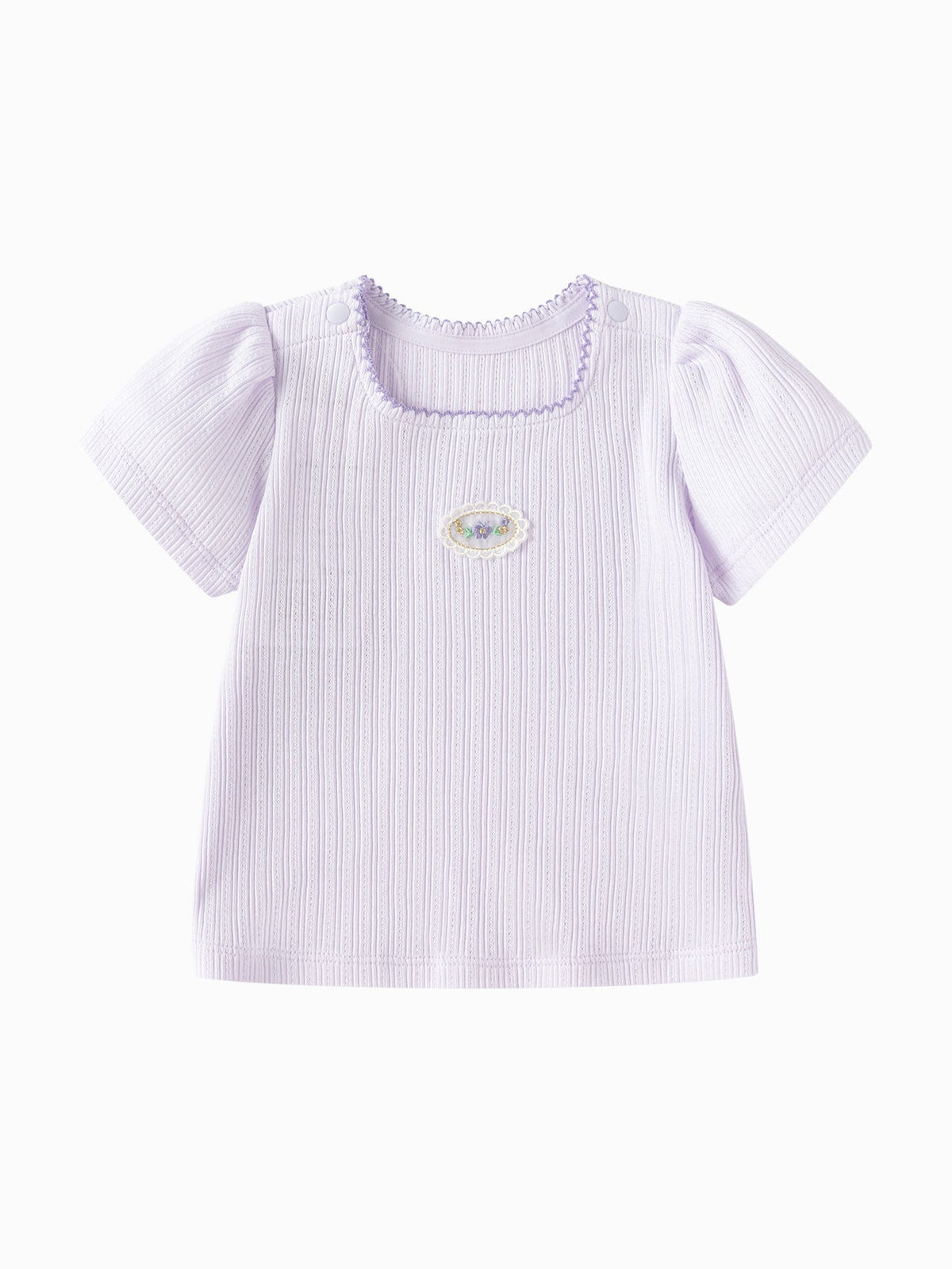 Balabala Baby Girl Round V-Neck Short-Sleeved T-Shirt