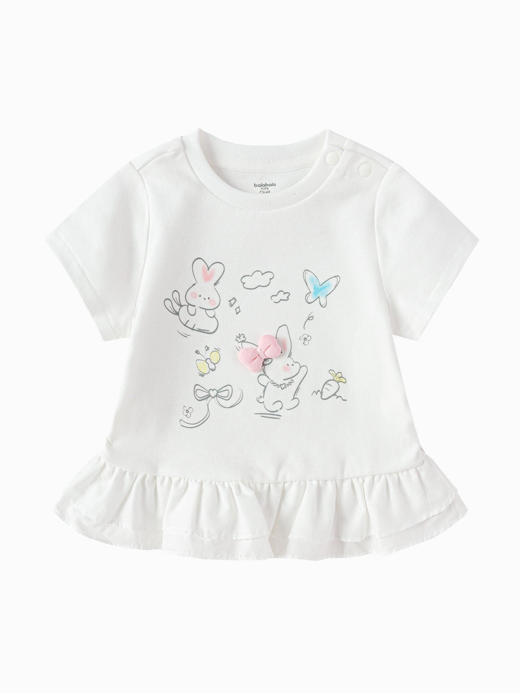 Balabala Baby Girl Round V-Neck Short-Sleeved T-Shirt