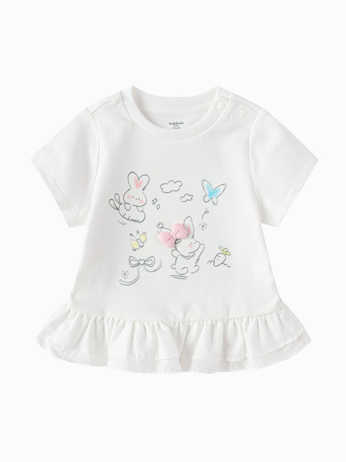 Balabala Baby Girl Round V-Neck Short-Sleeved T-Shirt