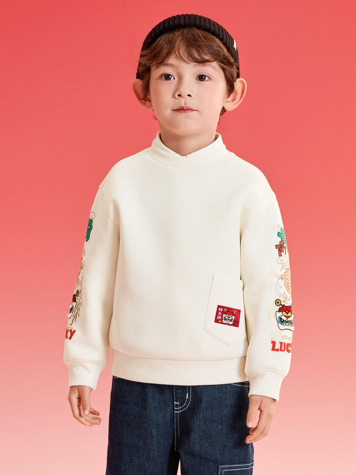 Balabala children's clothing boys' sweatshirt national style top 2025 spring and autumn new year's outfit trendy