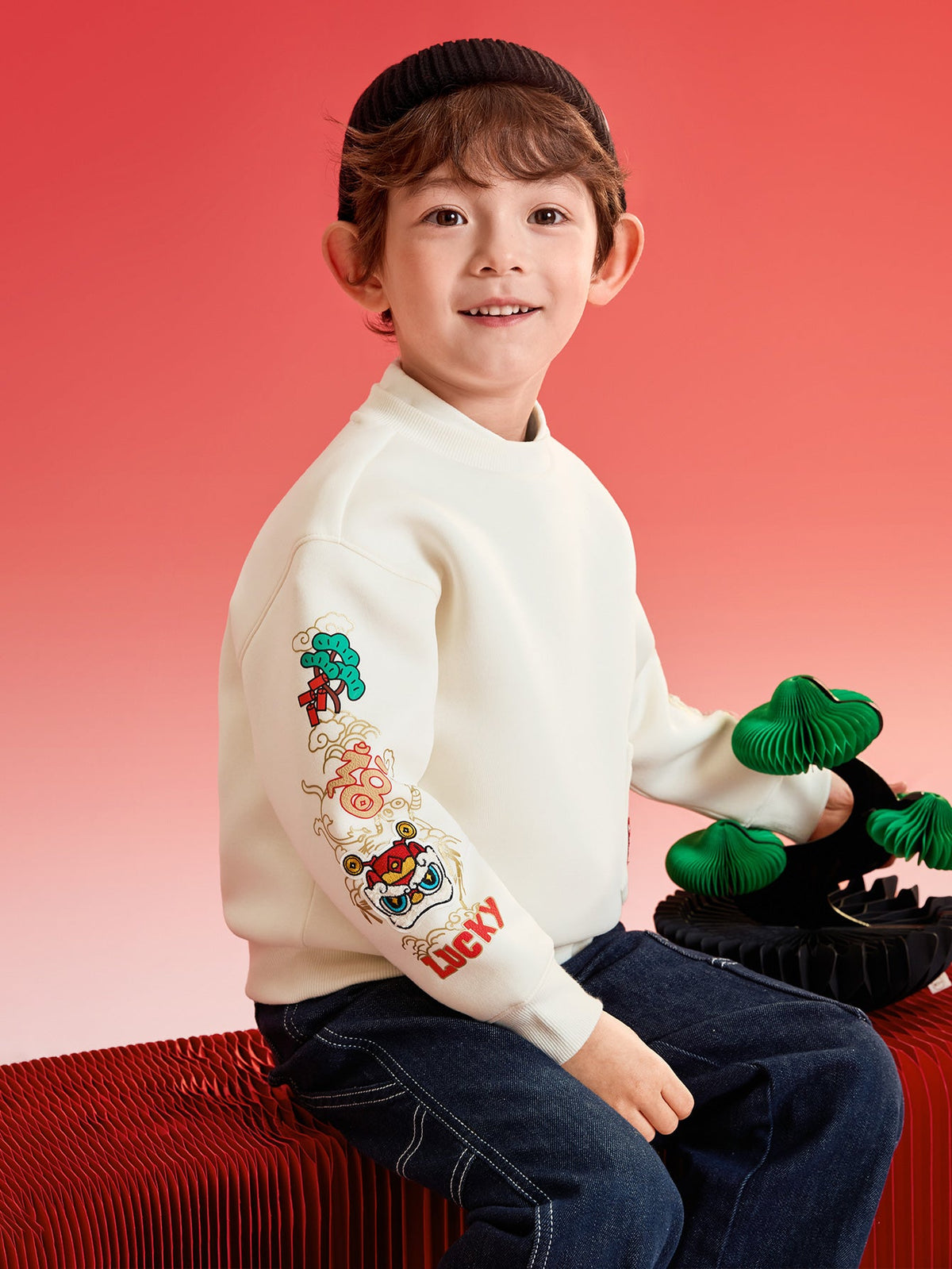 Balabala children's clothing boys' sweatshirt national style top 2025 spring and autumn new year's outfit trendy
