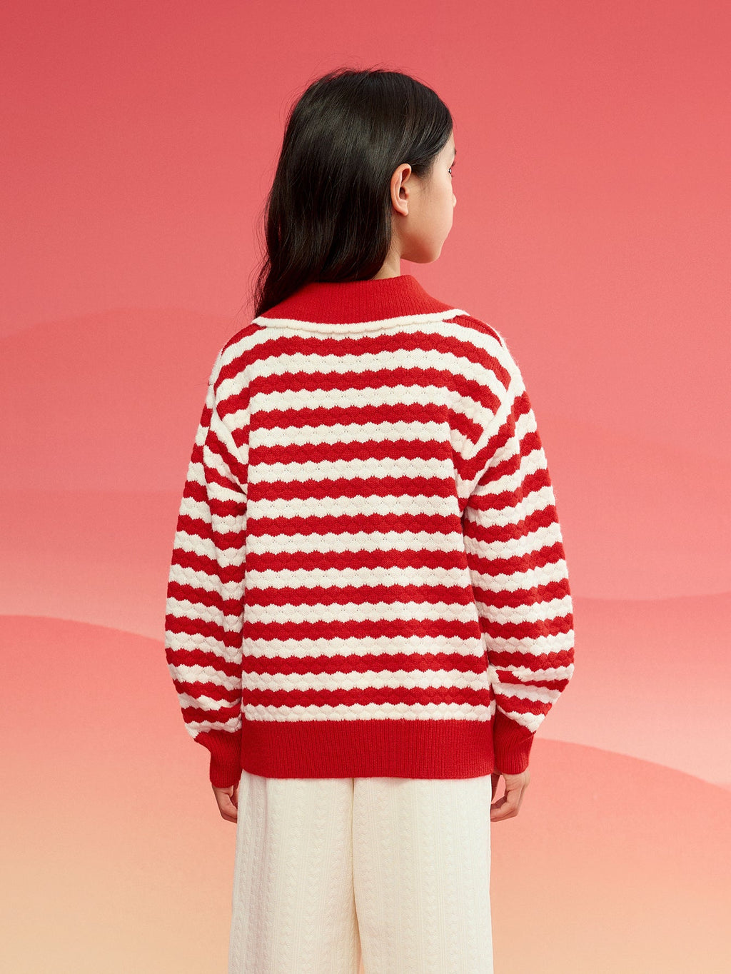 Balabala Children's Knitwear for Girls, 2024 Winter Striped Knitted Shirt with Bow Tie Inner Wear Top