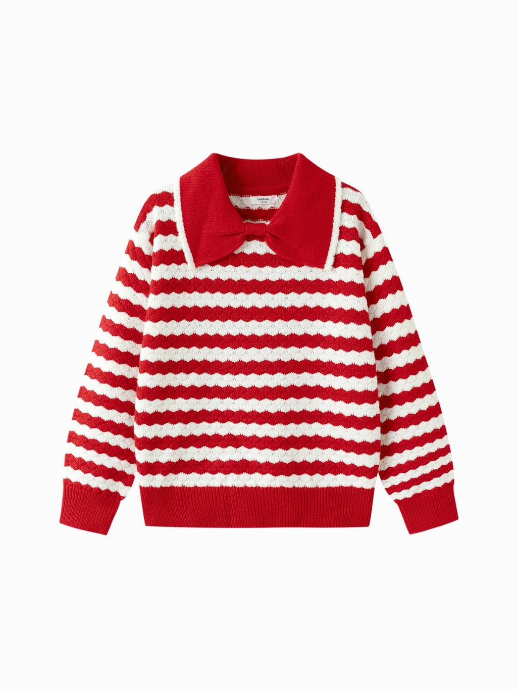 Balabala Children's Knitwear for Girls, 2024 Winter Striped Knitted Shirt with Bow Tie Inner Wear Top