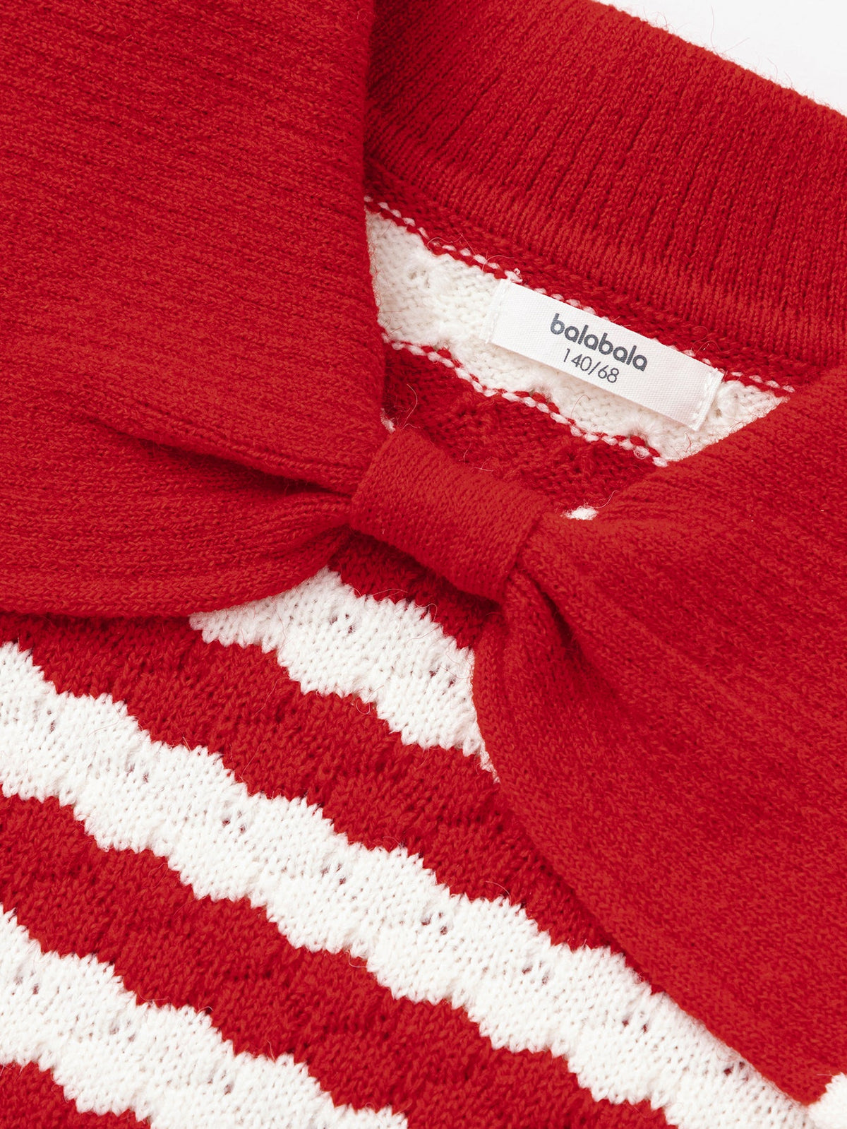 Balabala Children's Knitwear for Girls, 2024 Winter Striped Knitted Shirt with Bow Tie Inner Wear Top
