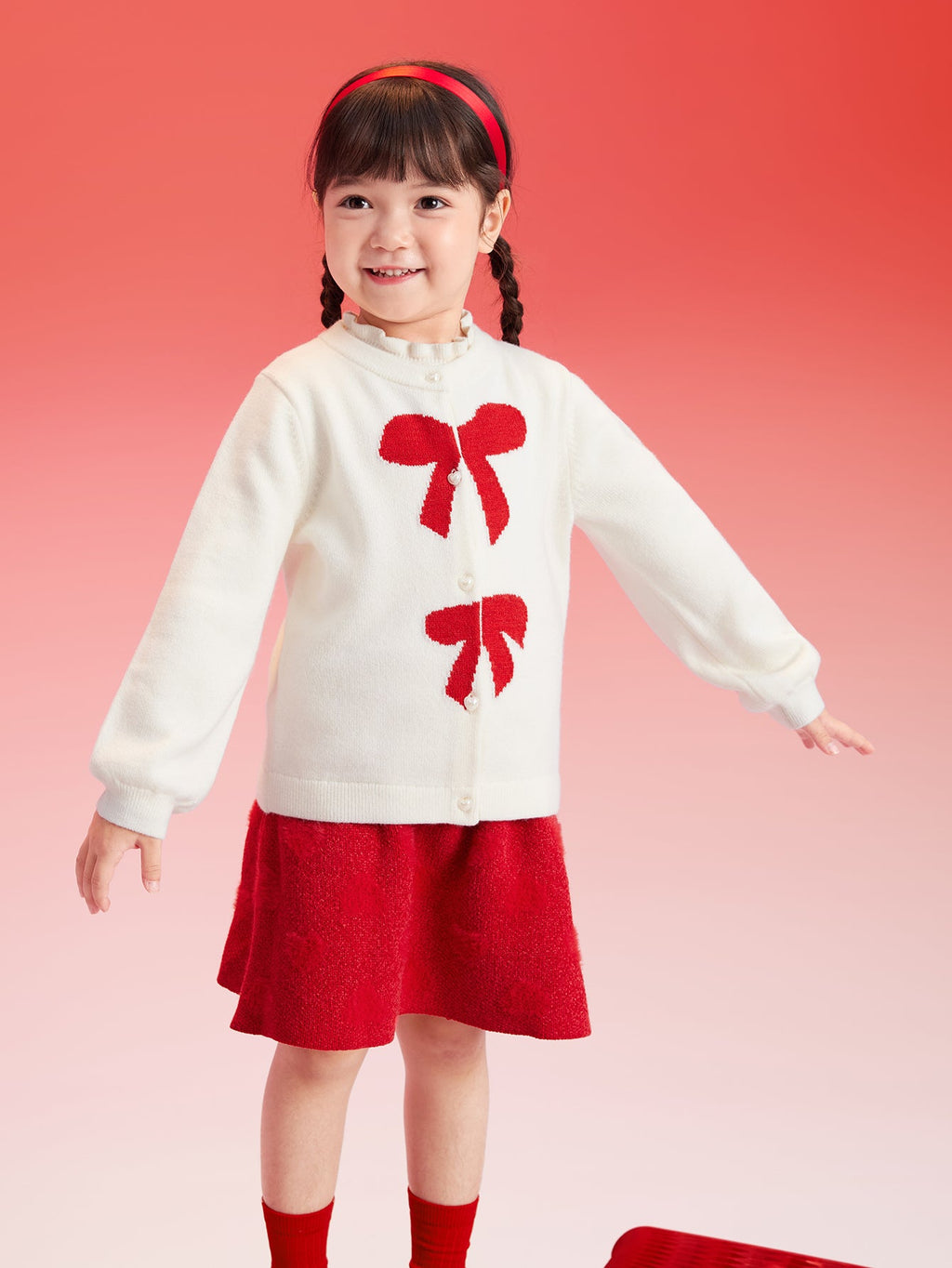 Balabala Children Sweater Girl Sweater 2025 Winter Baby Knit Cardigan Fashion