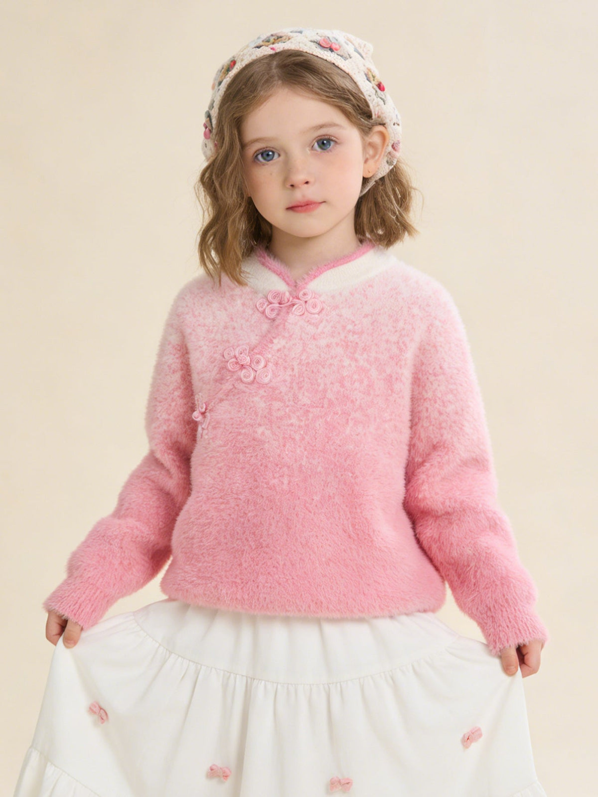 Balabala Children Sweater Girl New Chinese Style Sweater 2024 Winter New Red Knitwear Top
