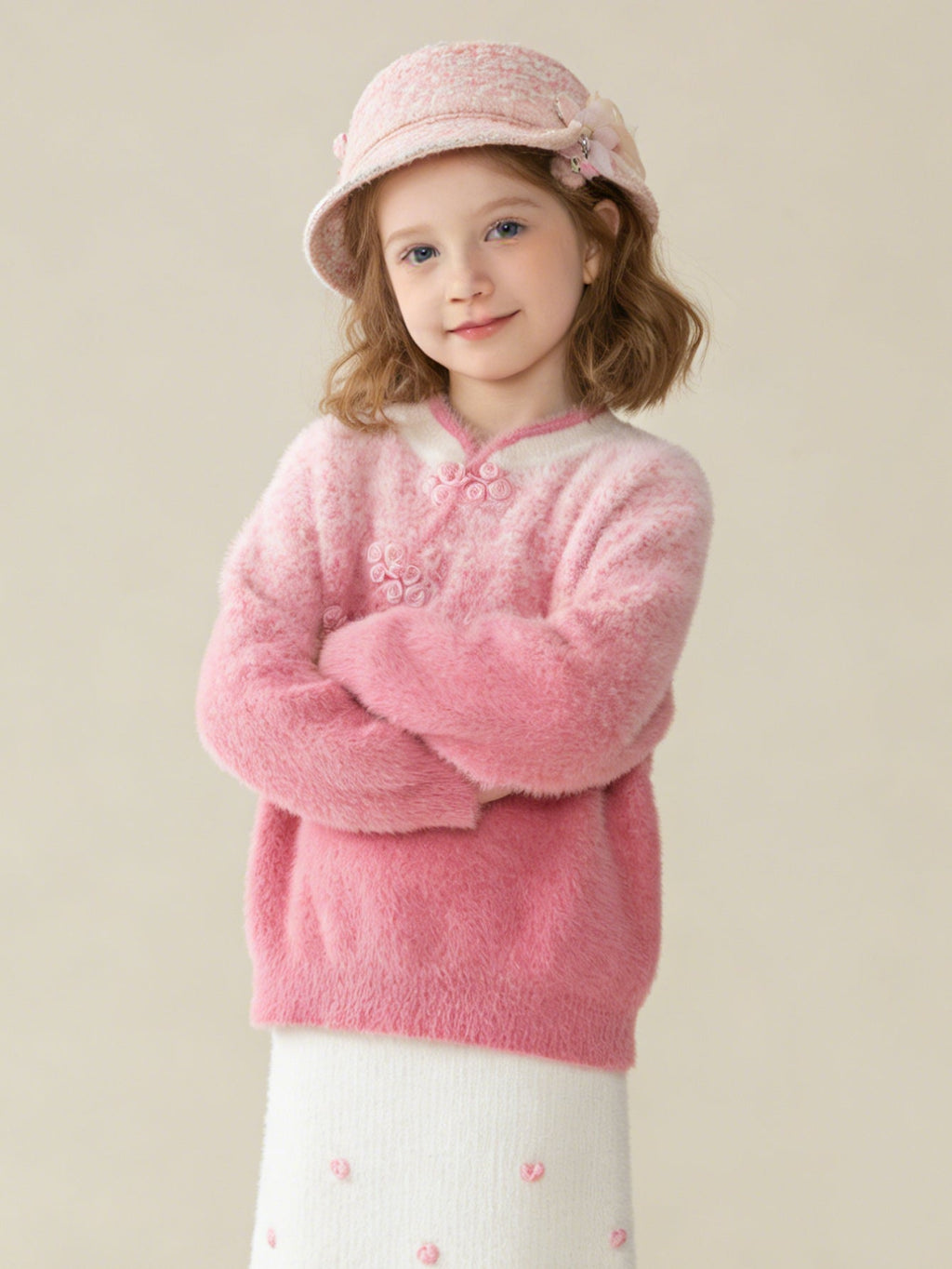 Balabala Children Sweater Girl New Chinese Style Sweater 2024 Winter New Red Knitwear Top