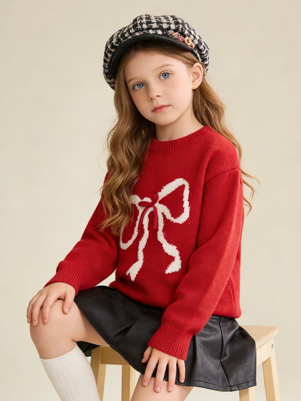 Balabala children's clothing girls sweater children sweater 2024 new winter New Year red knit sweater trend
