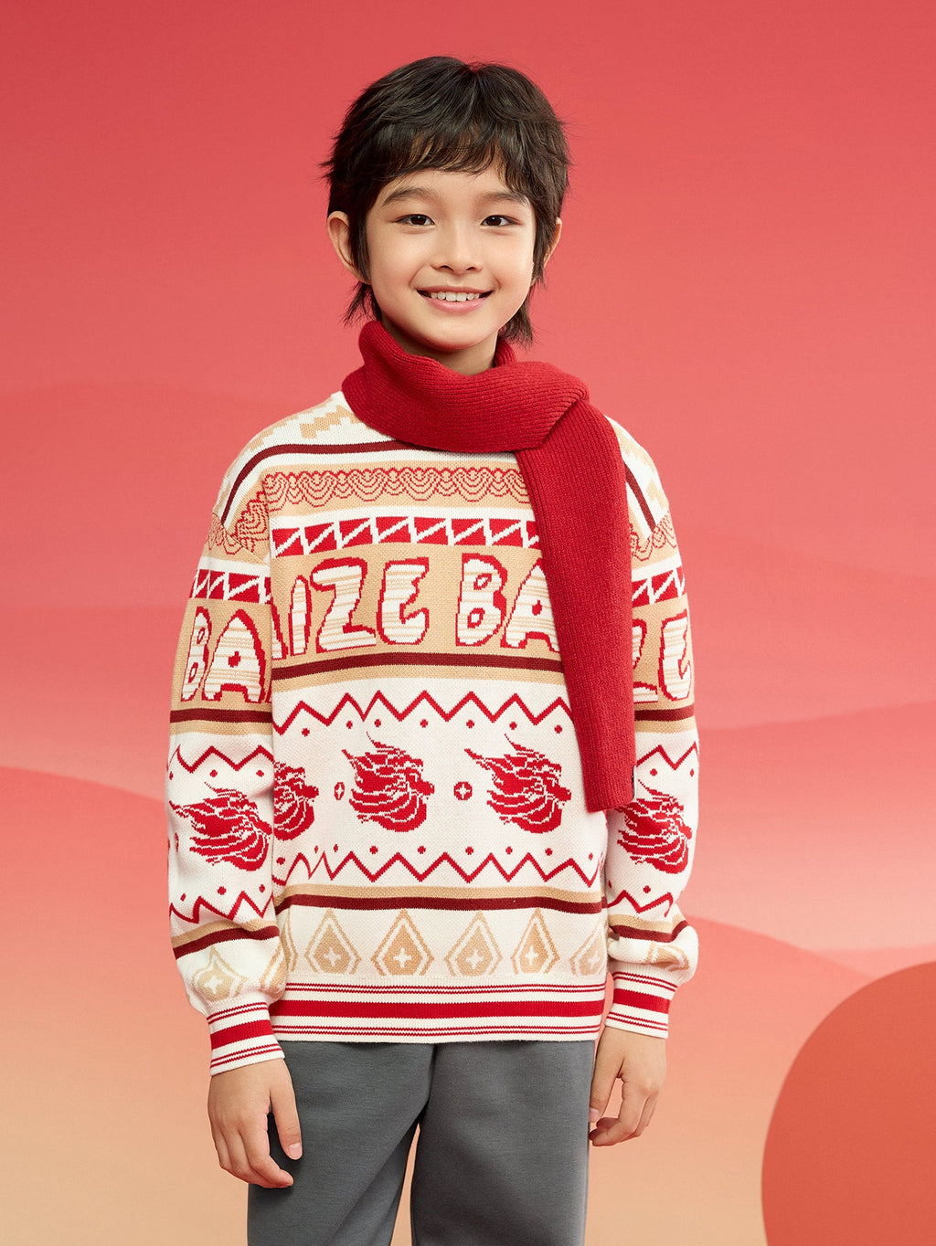 Balabala Boy Sweater 2025 New Spring New Year's Outfit Chinese Style Knitwear Parent-Child