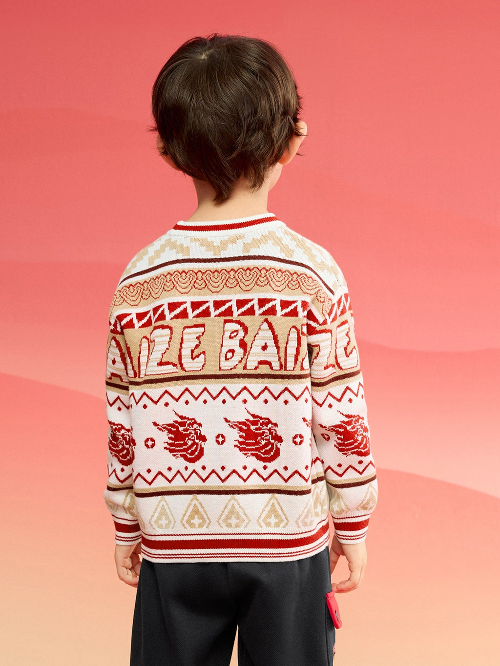 Balabala Boy Sweater 2025 New Spring New Year's Outfit Chinese Style Knitwear Parent-Child