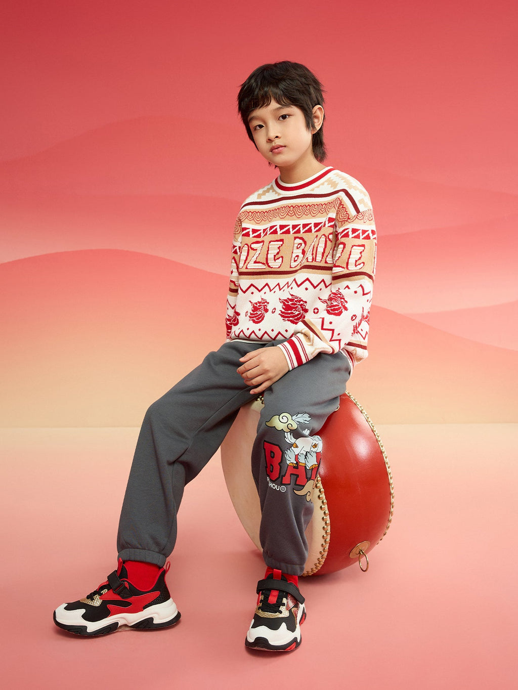 Balabala Boy Sweater 2025 New Spring New Year's Outfit Chinese Style Knitwear Parent-Child