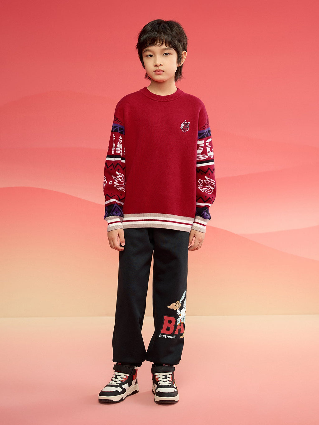 Balabala Boy Sweater 2025 New Spring New Year's Outfit Chinese Style Knitwear Parent-Child