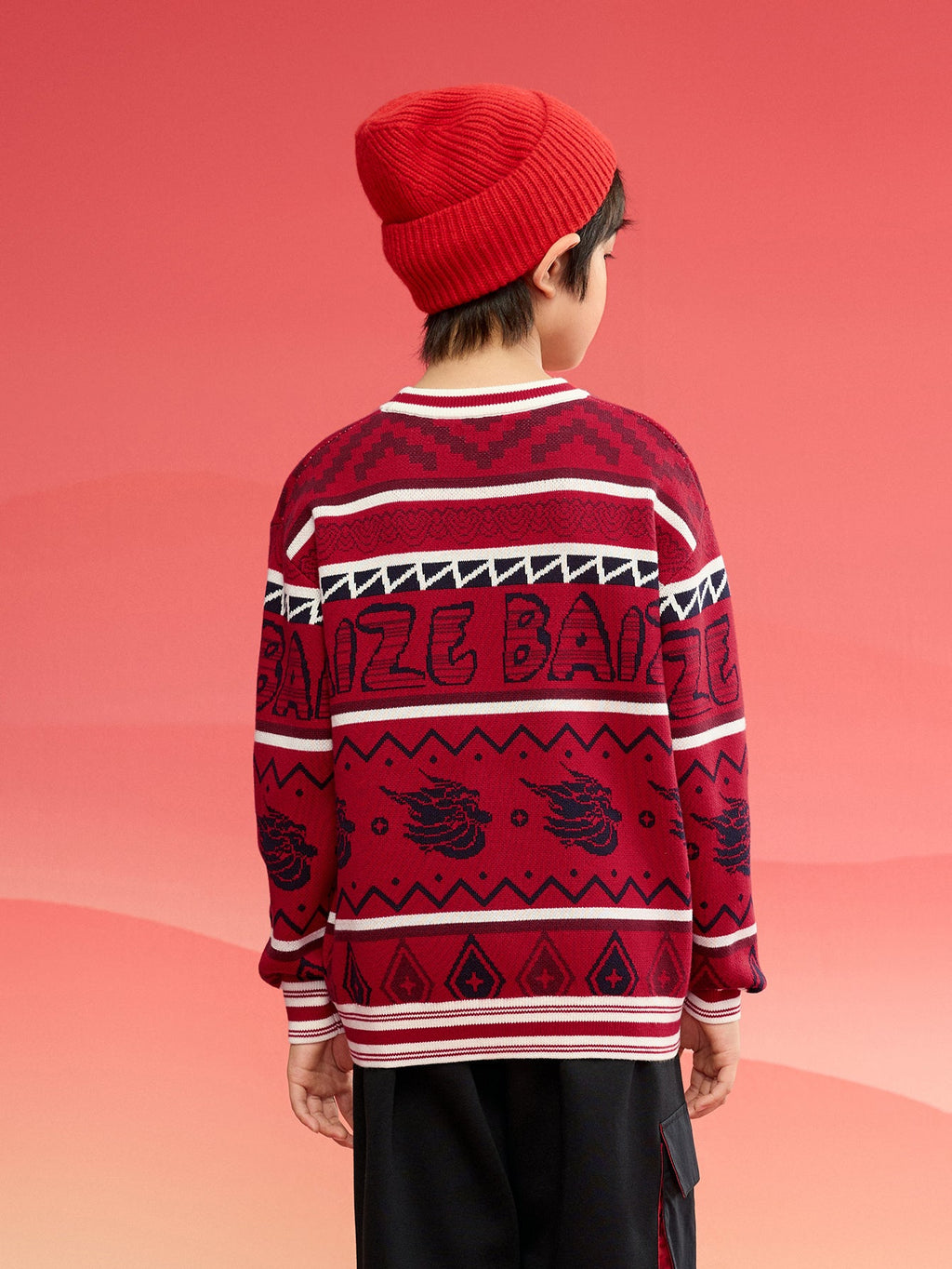 Balabala Boy Sweater 2025 New Spring New Year's Outfit Chinese Style Knitwear Parent-Child
