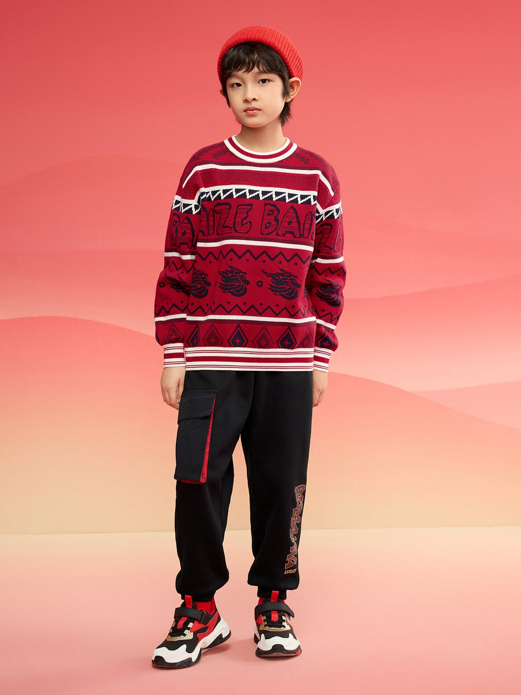 Balabala Boy Sweater 2025 New Spring New Year's Outfit Chinese Style Knitwear Parent-Child