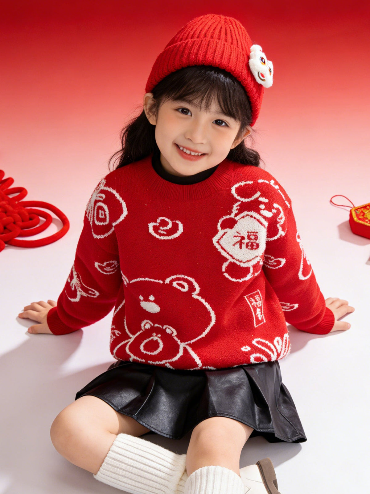 Balabala children's clothing in high neck sweater fall and winter 2024 new boys and girls knit sweater
