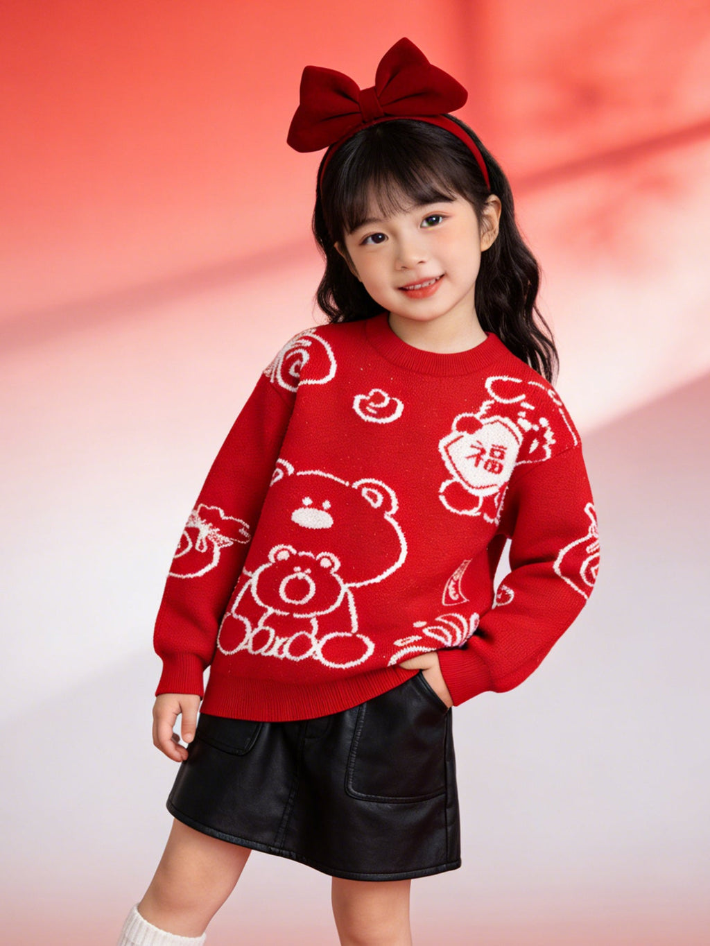 Balabala children's clothing in high neck sweater fall and winter 2024 new boys and girls knit sweater