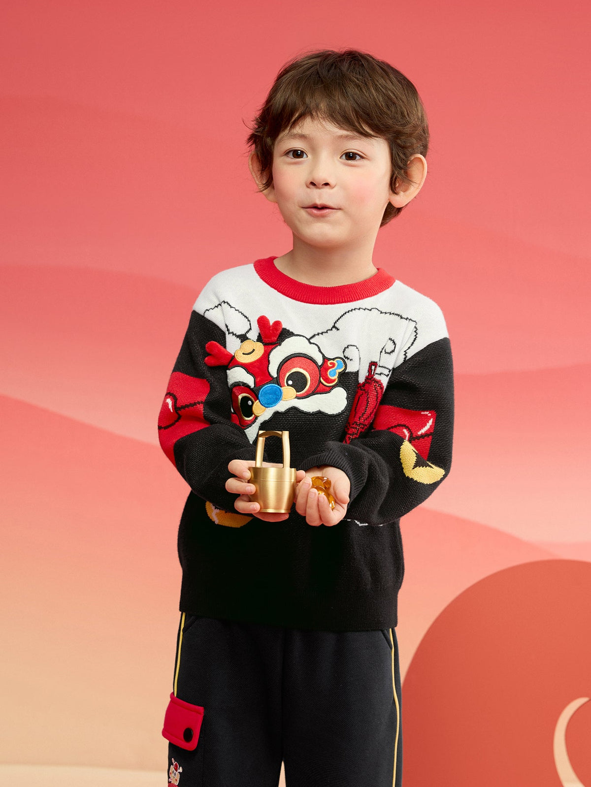 Balabala Children Sweater Boy Girl Autumn And Winter 2024 New Toddler Pullover Knitwear New Year's Outfit