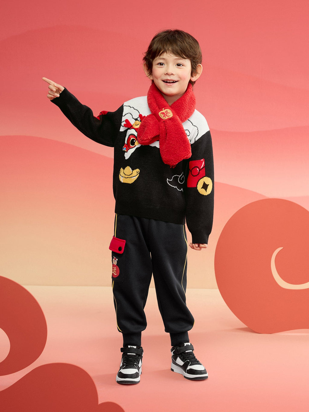 Balabala Children Sweater Boy Girl Autumn And Winter 2024 New Toddler Pullover Knitwear New Year's Outfit