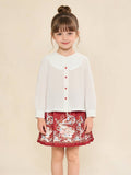Balabala Children Clothes Girls Hourse-Face Skirt Suit 2025 Winter New Embroidered Shirt Skirt New Year's Outfit