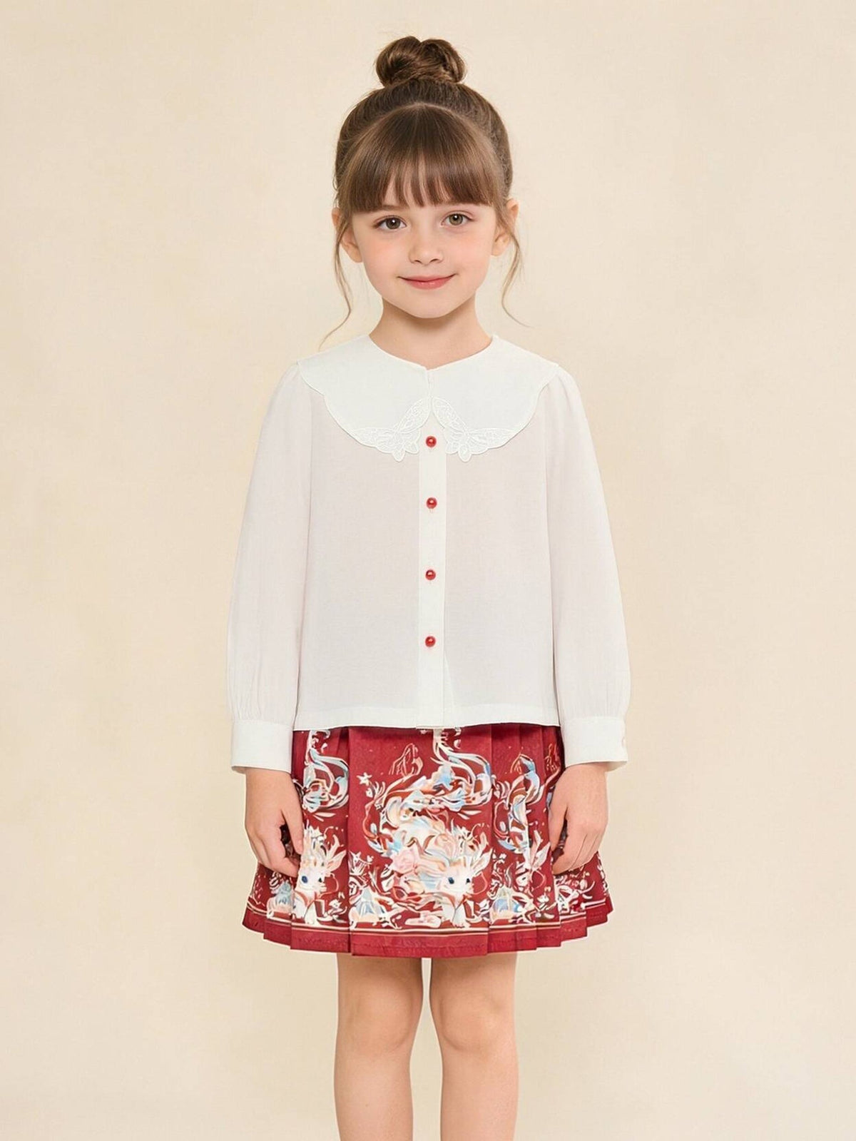 Balabala Children Clothes Girls Hourse-Face Skirt Suit 2025 Winter New Embroidered Shirt Skirt New Year's Outfit
