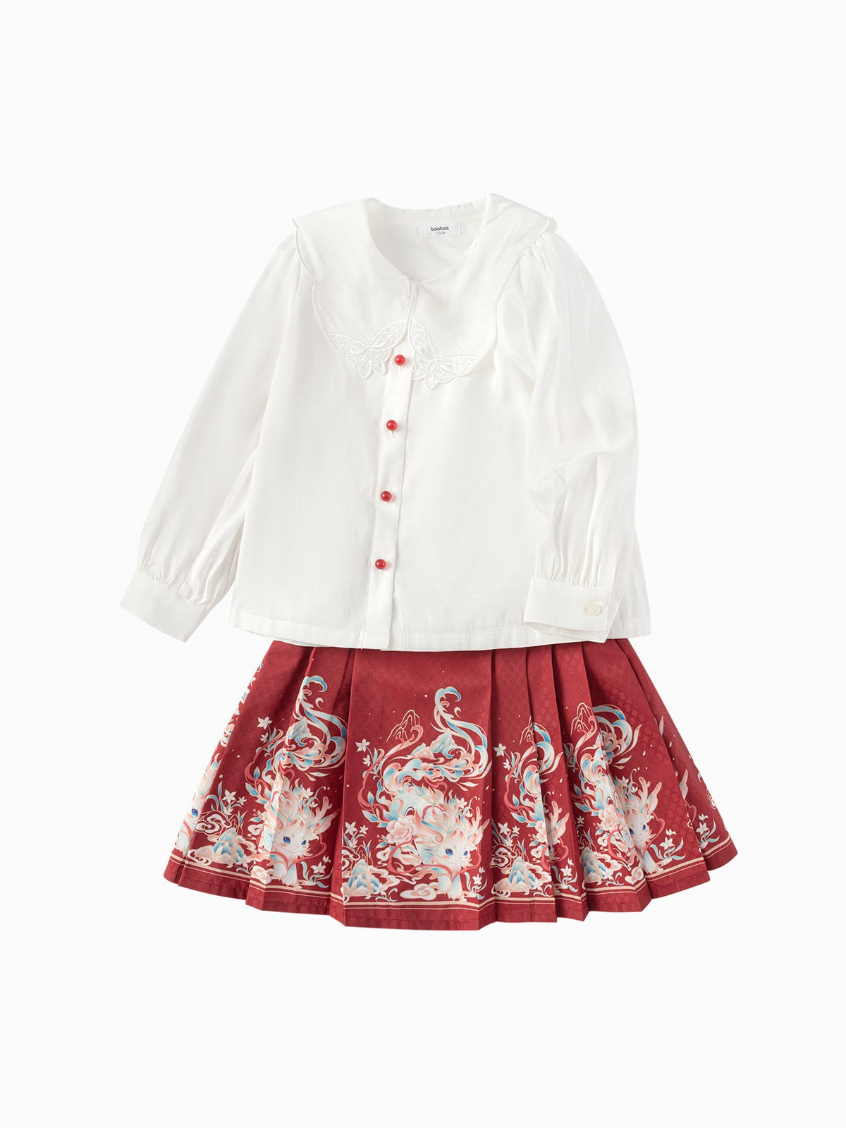 Balabala Children Clothes Girls Hourse-Face Skirt Suit 2025 Winter New Embroidered Shirt Skirt New Year's Outfit
