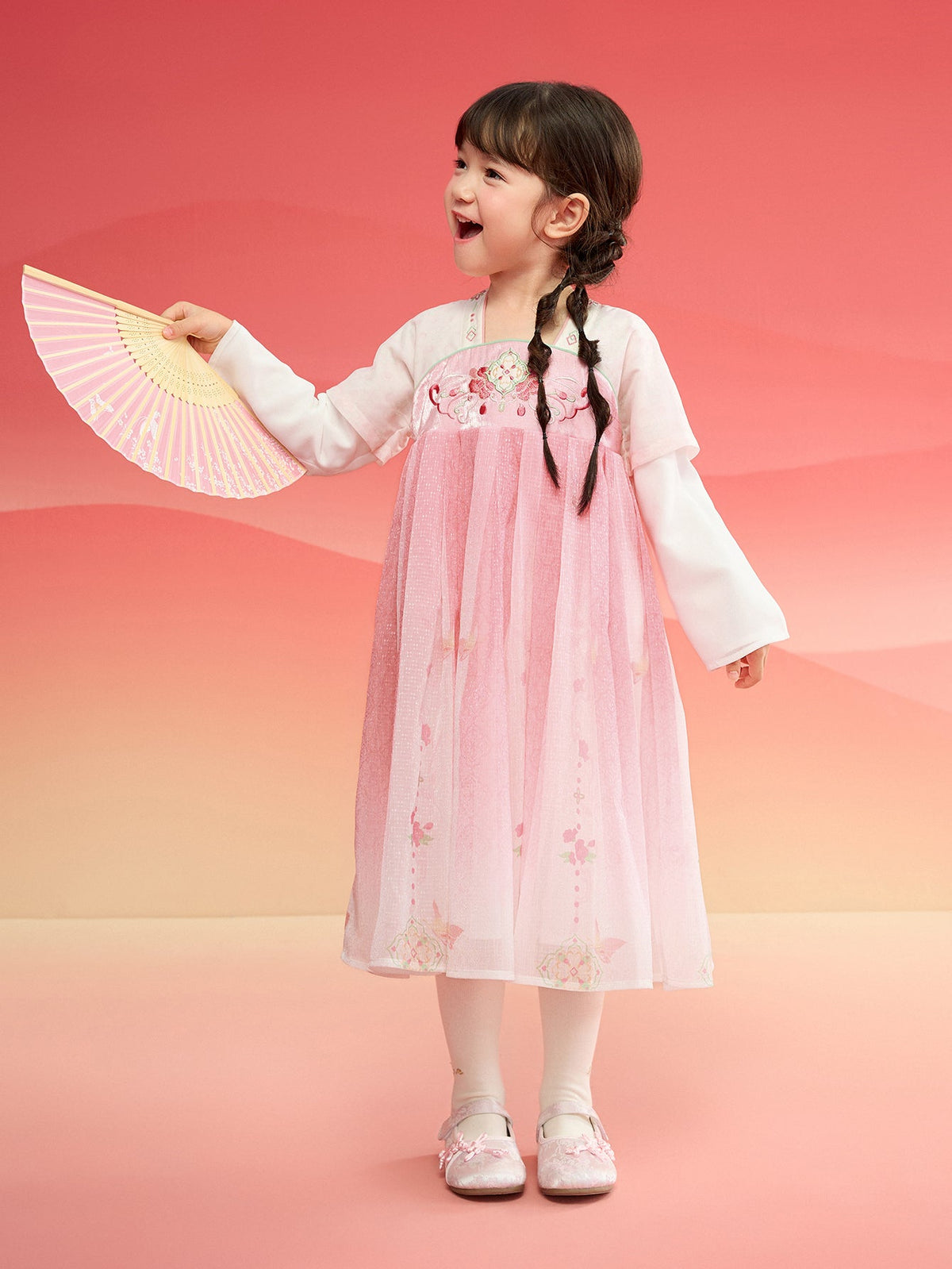 Balabala Girl Hanfu Dress Kids Skirt Red New Year's Outfit Chinese Style Dress