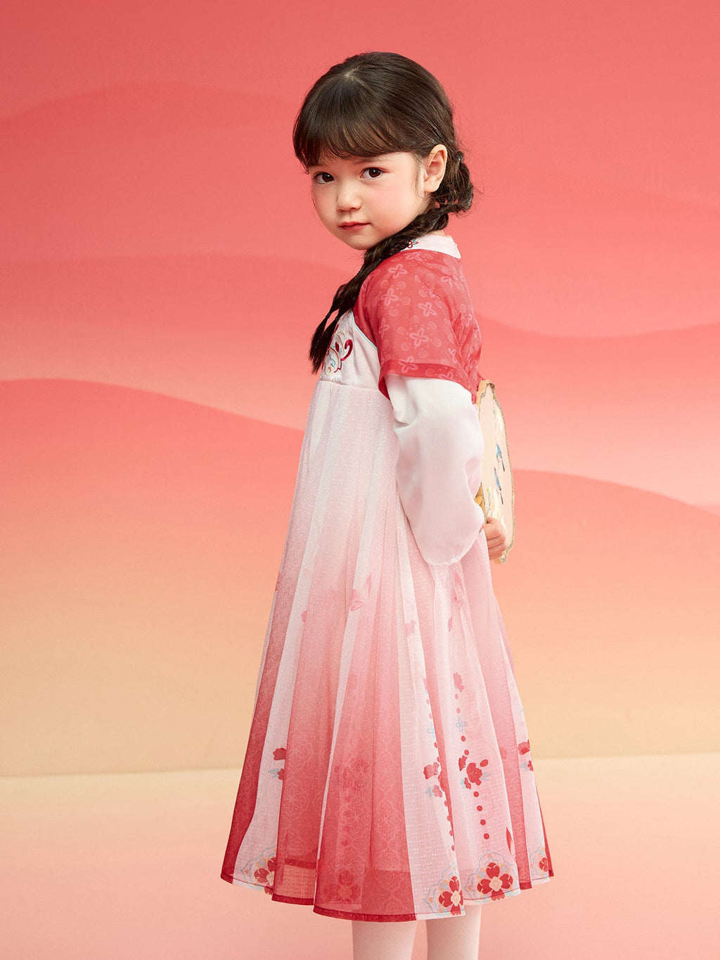 Balabala Girl Hanfu Dress Kids Skirt Red New Year's Outfit Chinese Style Dress