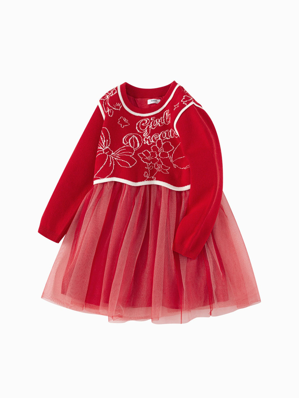 Balabala Girl Dress Children 2024 Winter New Chinese Style Mesh Two-Piece New Year's Outfit