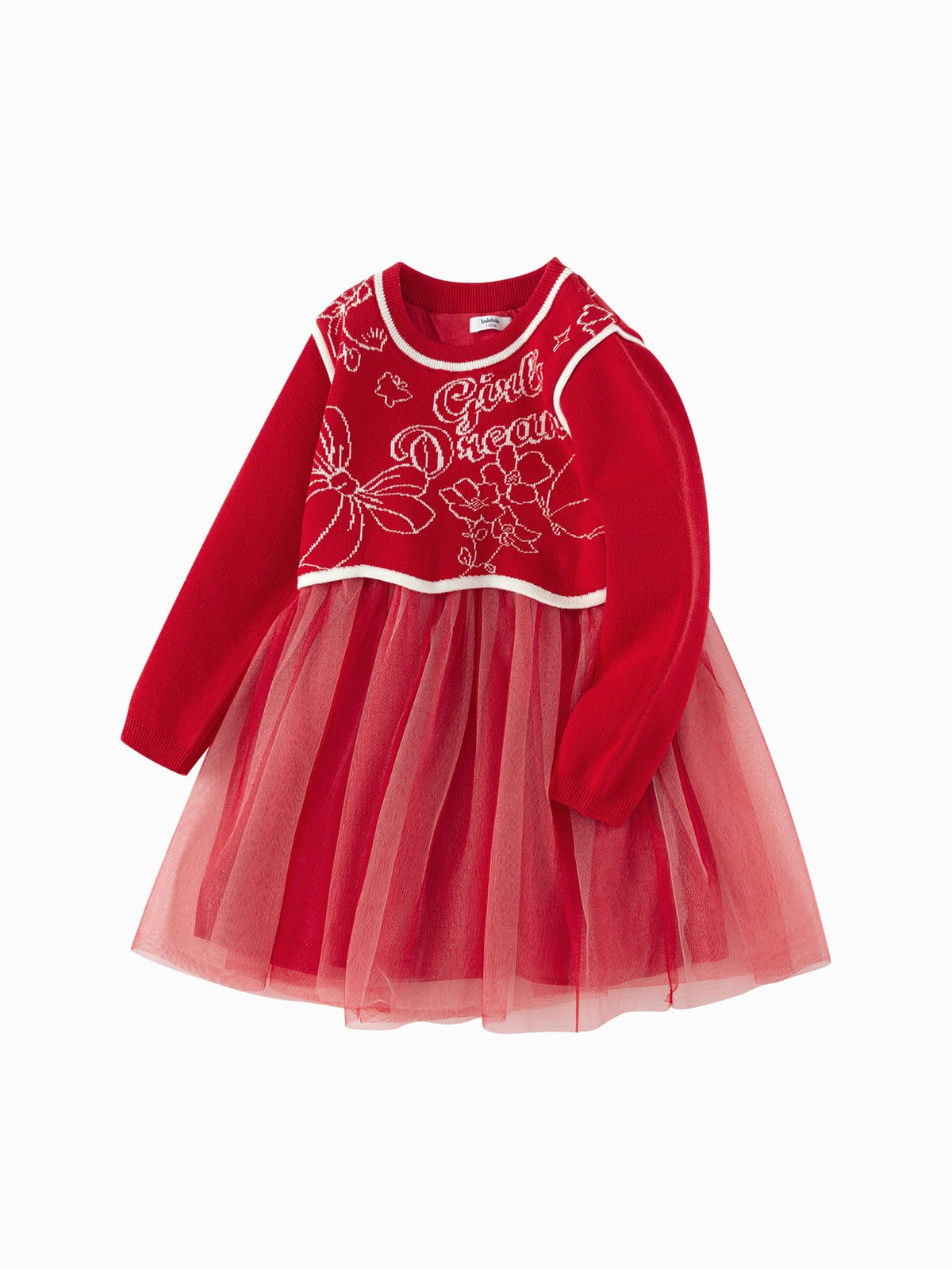 Balabala Girl Dress Children 2024 Winter New Chinese Style Mesh Two-Piece New Year's Outfit
