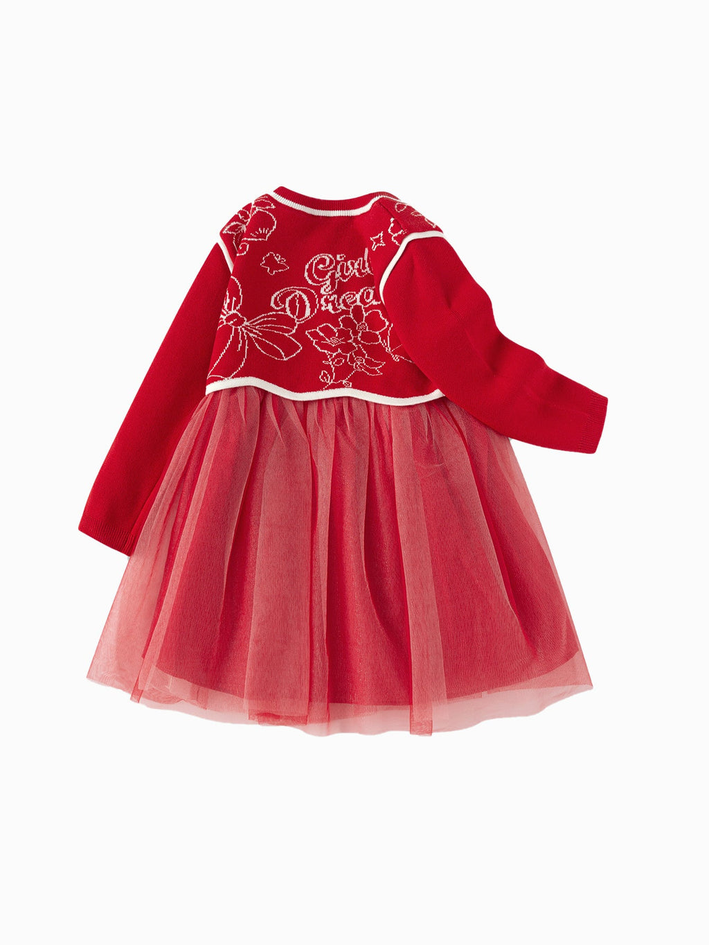Balabala Girl Dress Children 2024 Winter New Chinese Style Mesh Two-Piece New Year's Outfit