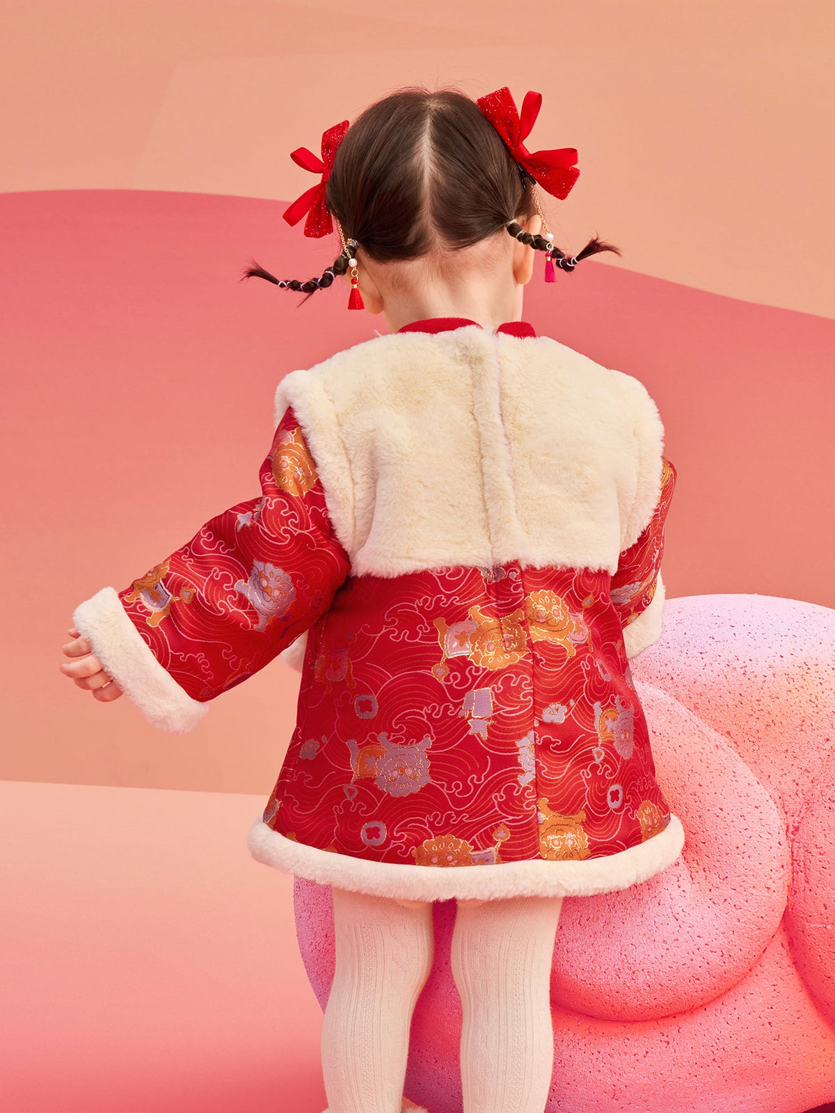 Balabala Children's Clothes Baby One-Piece Dress Baby Dress 2025 New Spring Clothes Baby Girl New Year Greeting Outfit Chinese Style