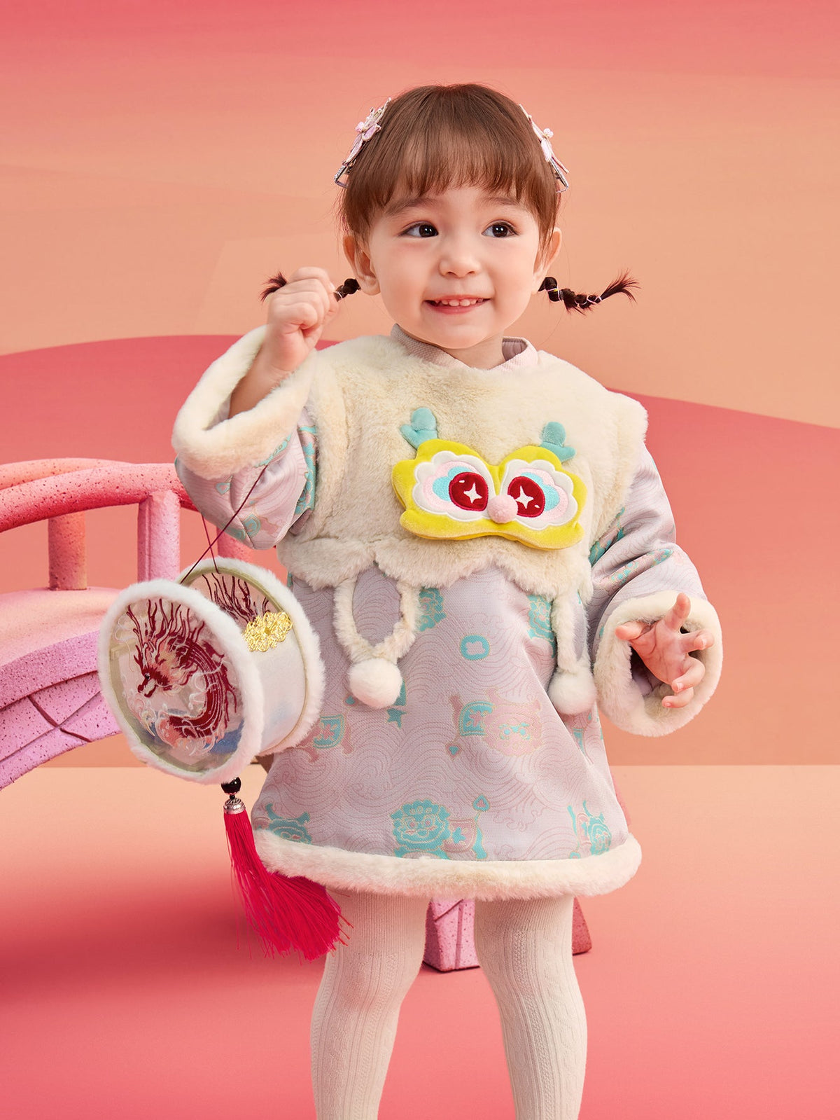 Balabala Children's Clothes Baby One-Piece Dress Baby Dress 2025 New Spring Clothes Baby Girl New Year Greeting Outfit Chinese Style