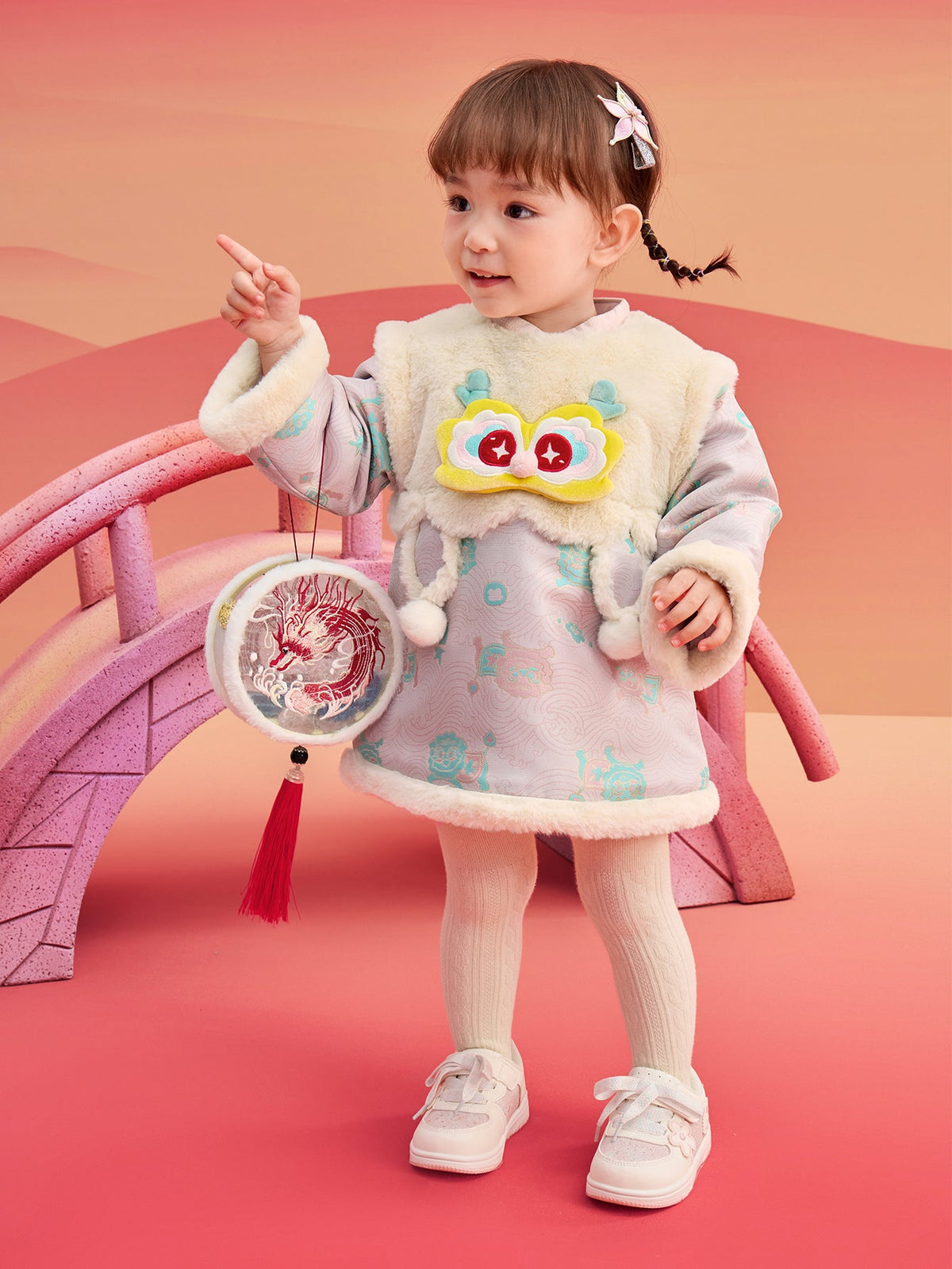 Balabala Children's Clothes Baby One-Piece Dress Baby Dress 2025 New Spring Clothes Baby Girl New Year Greeting Outfit Chinese Style