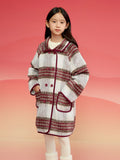 Balabala  children's clothing girls coat 2024 fall and winter new retro college plaid tweed coat