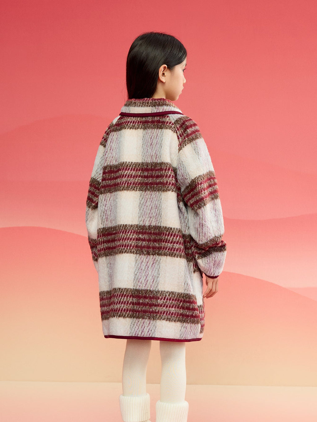 Balabala  children's clothing girls coat 2024 fall and winter new retro college plaid tweed coat