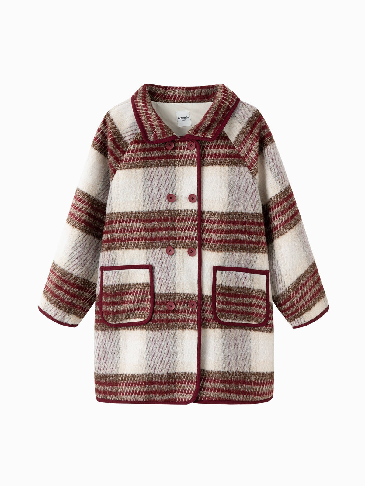 Balabala  children's clothing girls coat 2024 fall and winter new retro college plaid tweed coat