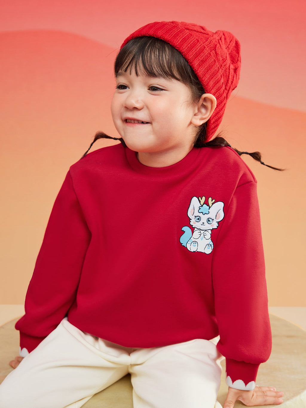 Balabala  Girls Long Sleeve Sweatshirt Top 2024 Winter New Round Neck New Year Red