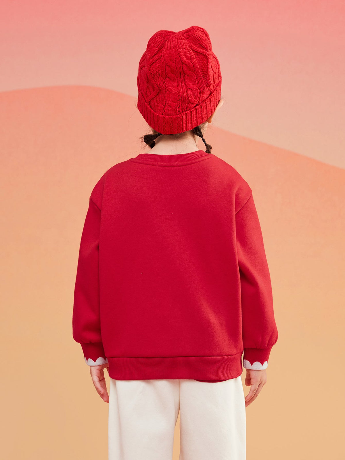 Balabala  Girls Long Sleeve Sweatshirt Top 2024 Winter New Round Neck New Year Red