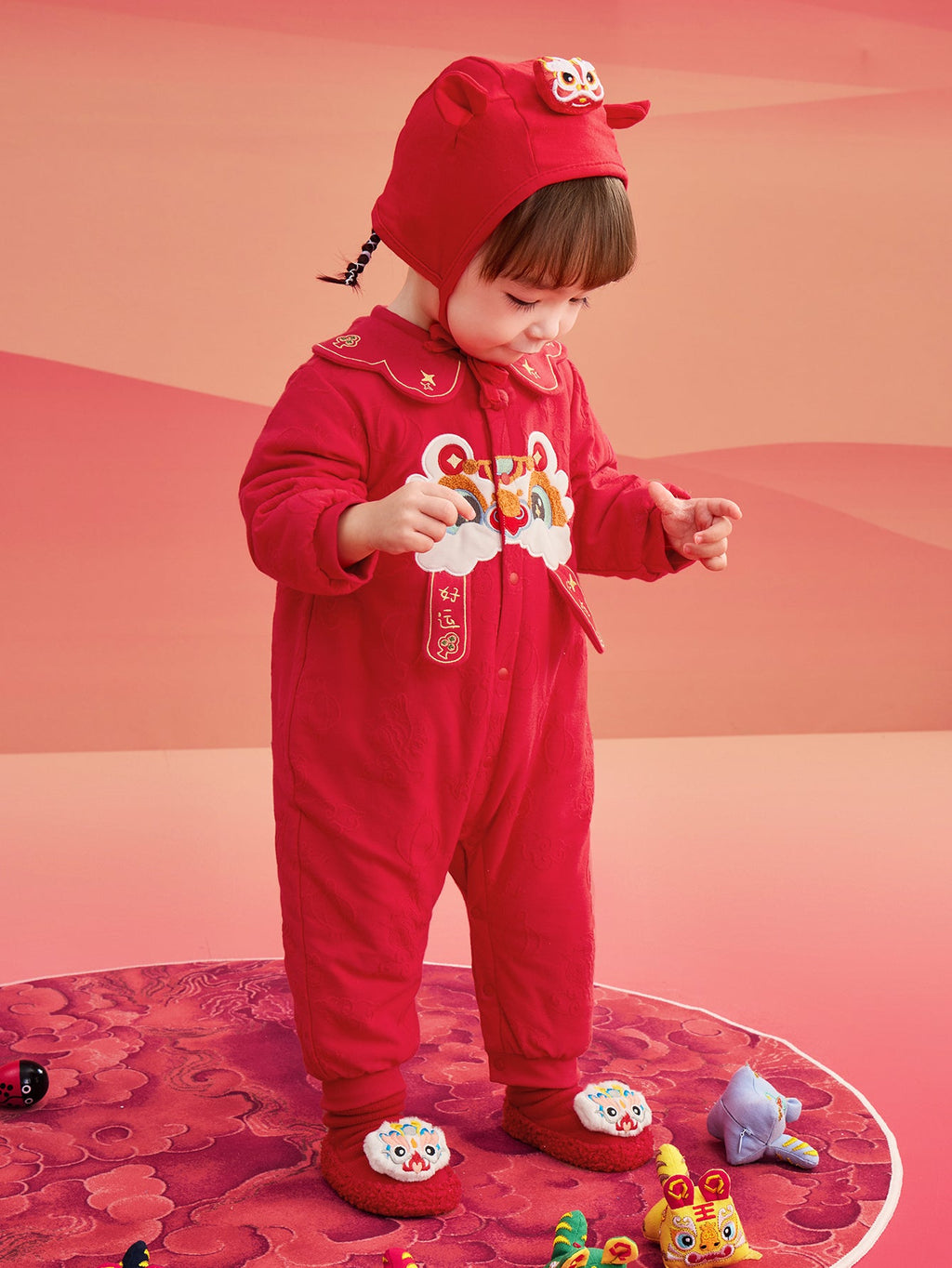 Balabala Children Clothes Baby Thickened Jumpsuit Newborn Clothes 2025 New Winter New Year Season