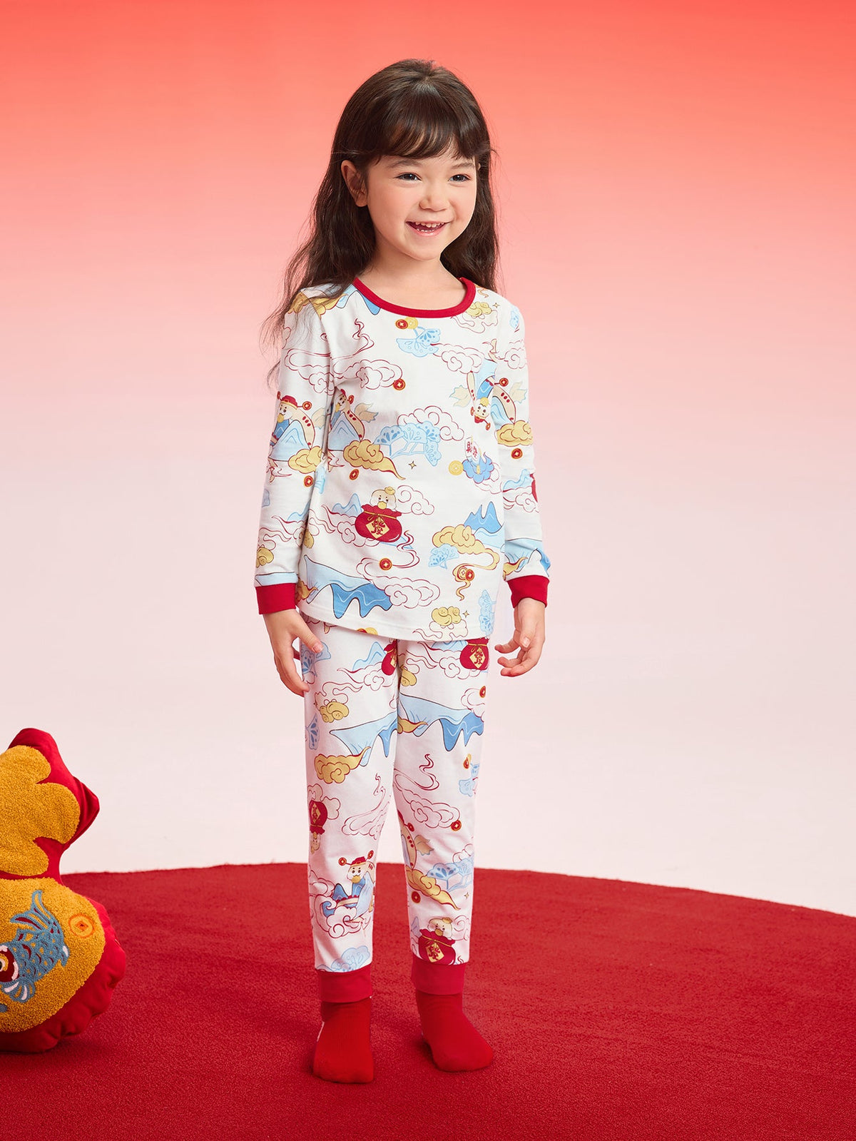 Balabala Baby Autumn Clothes Suit Year of the Snake Boy And Girl Thermal Underwear Animal Year Red Pajamas
