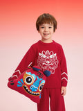 Balabala Baby Pajama Suit Winter Thickened Half Fleece Boy And Girl Home-Wear Red Animal Year