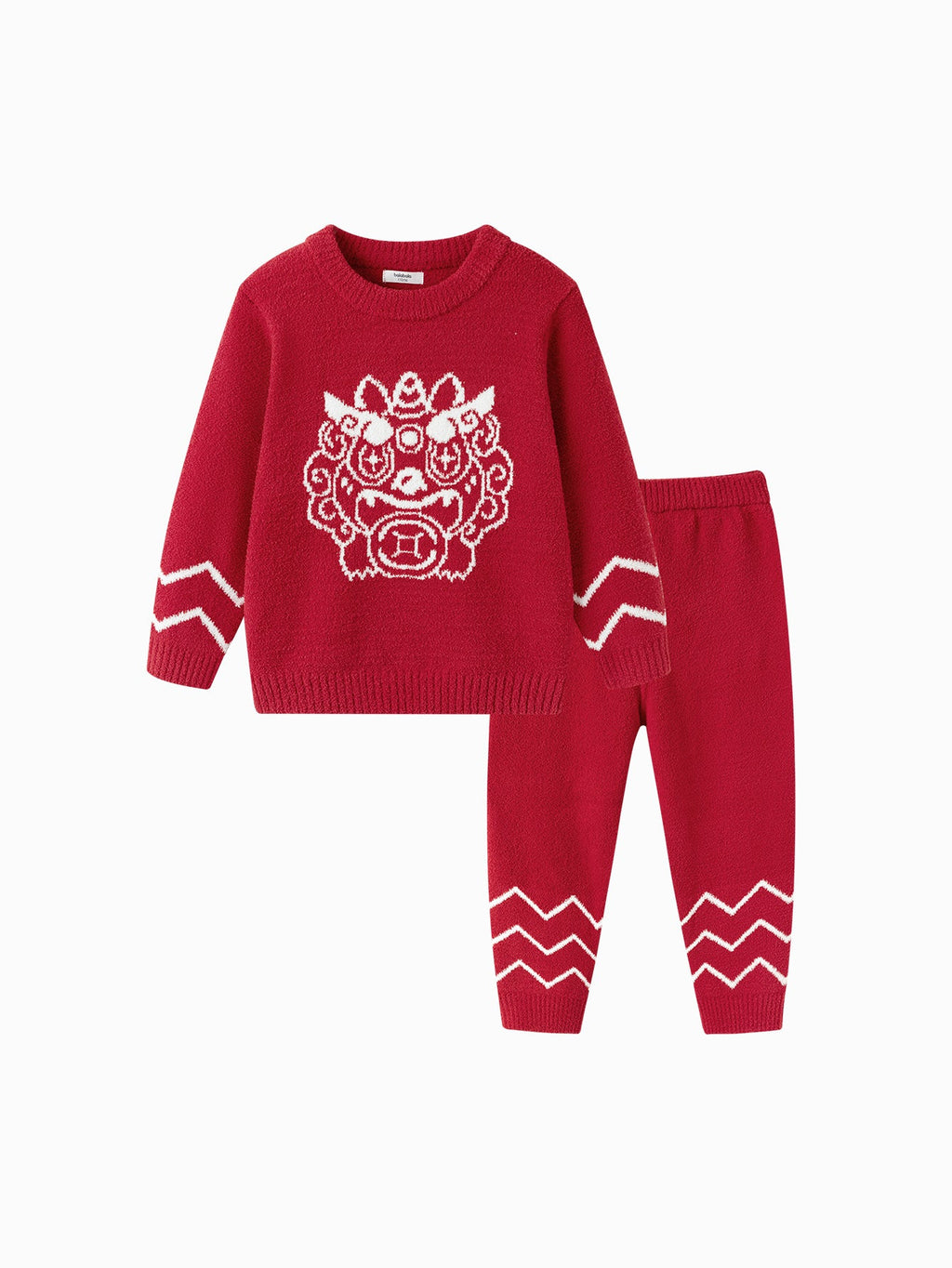 Balabala Baby Pajama Suit Winter Thickened Half Fleece Boy And Girl Home-Wear Red Animal Year