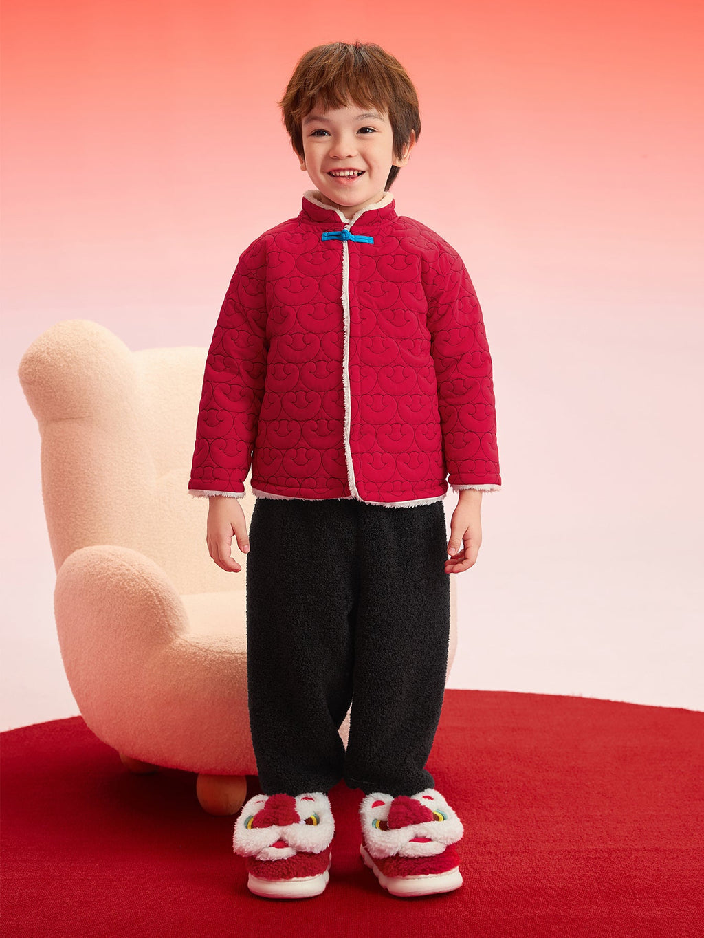 Balabala Baby Cotton Coat 2025 New Thermal Boy And Girl New Year's Greeting Outfit Outdoor Red