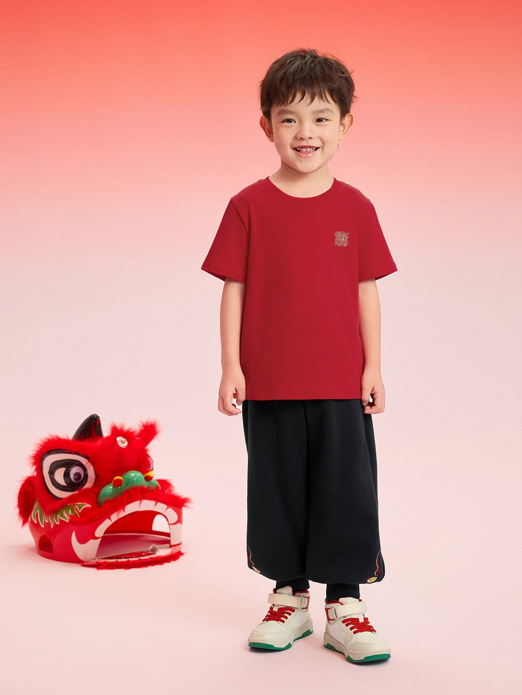 Balabala Baby T-Shirt 2025 New Boy Short Sleeve New Year Red Animal Year Girl Undershirt