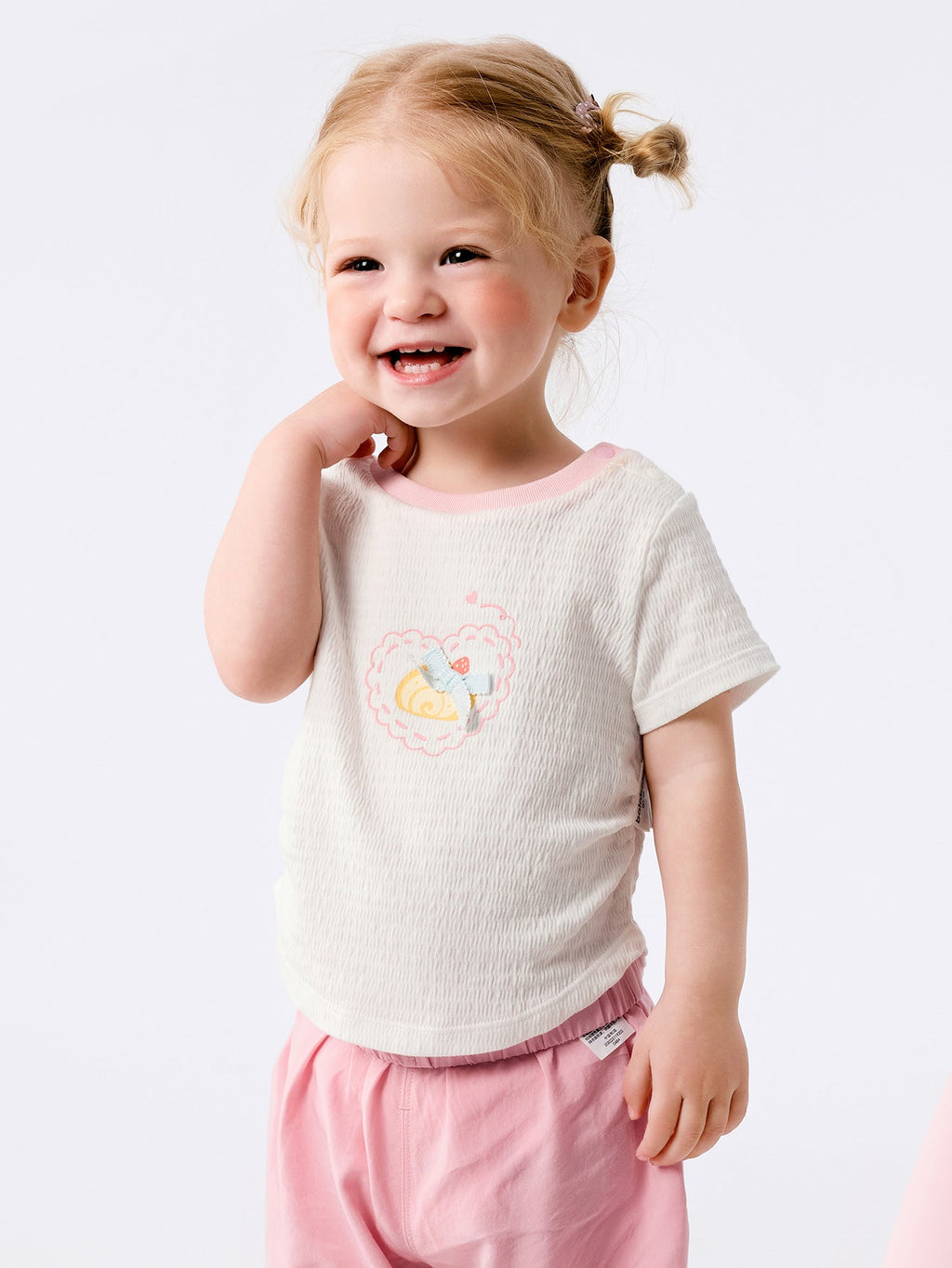 Baby Girl Round V-Neck Short-Sleeved T-Shirt