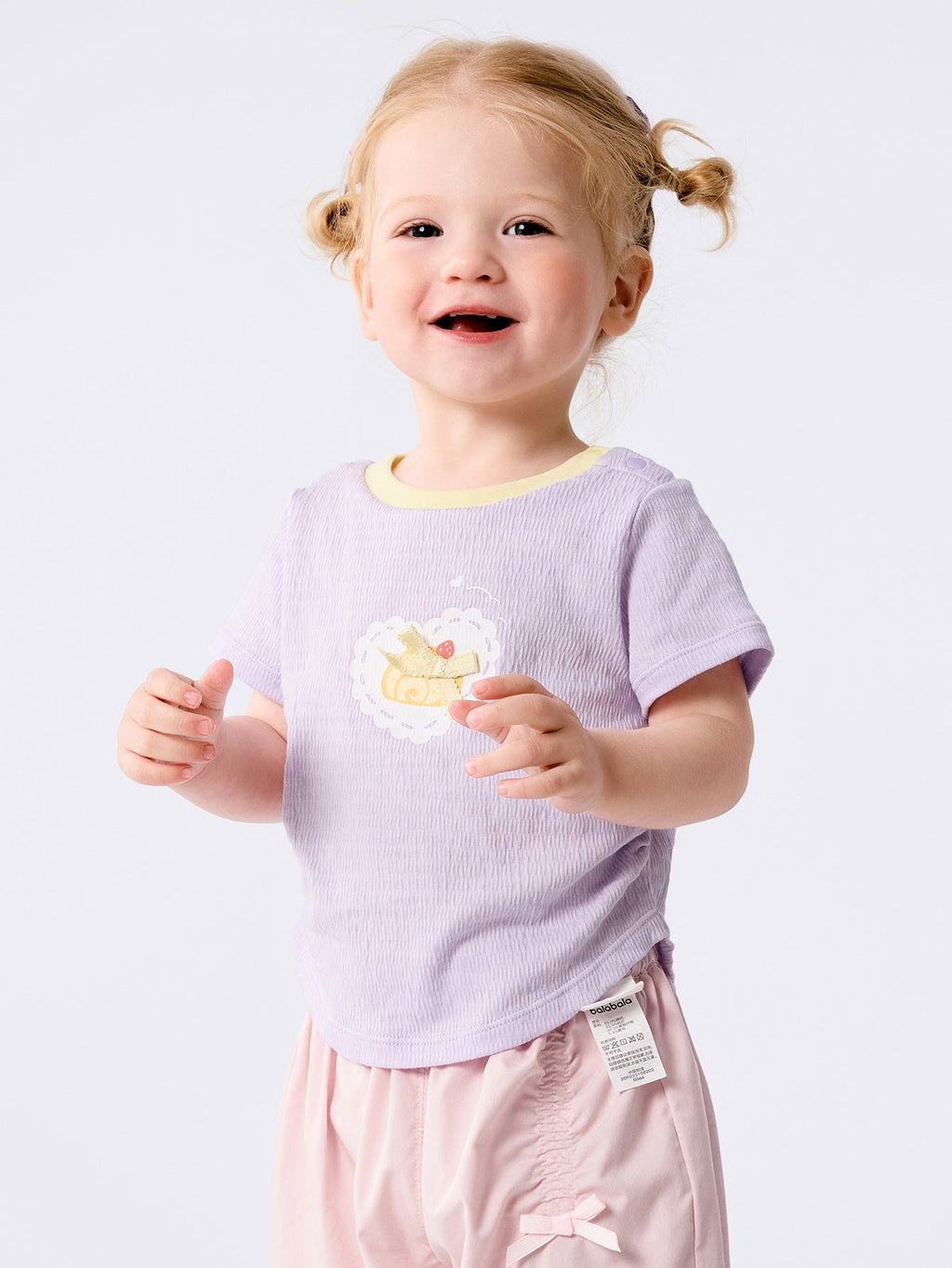 Baby Girl Round V-Neck Short-Sleeved T-Shirt